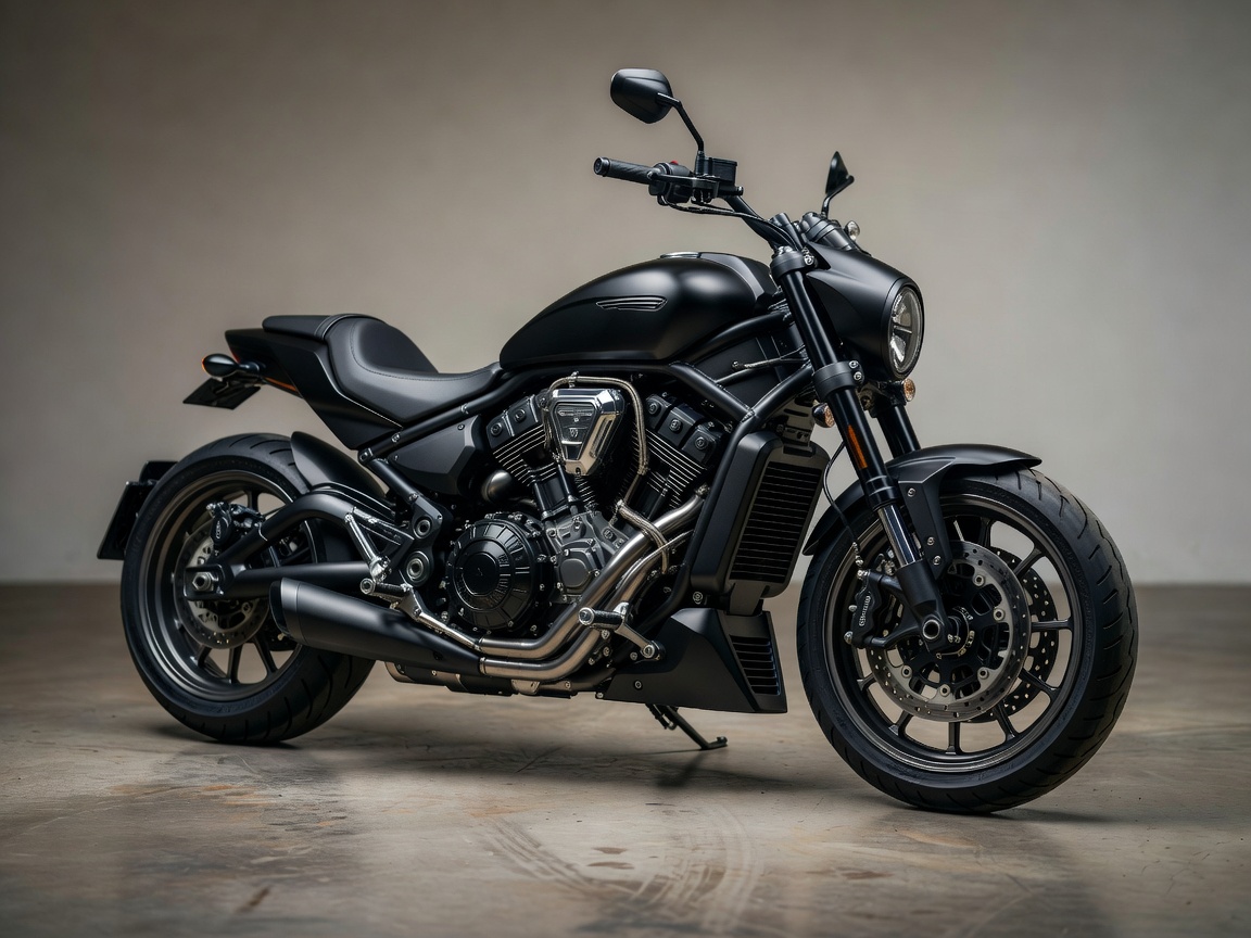 Arch 1s black modern technical custom sport cruiser showing exposed high-performance V-twin motor structures