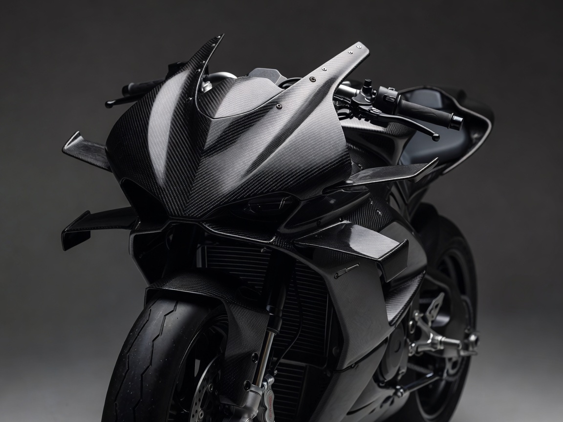 Aston Martin AMB 001 Pro ultra-aggressive front-quarter technical motorcycle view showing carbon structural winglets
