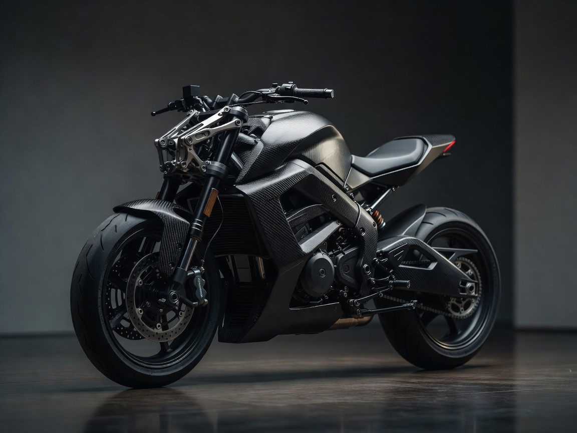 Vyrus Alyen 988 futuristic avant-garde carbon motorcycle frame showcasing radical double hub-center steering components